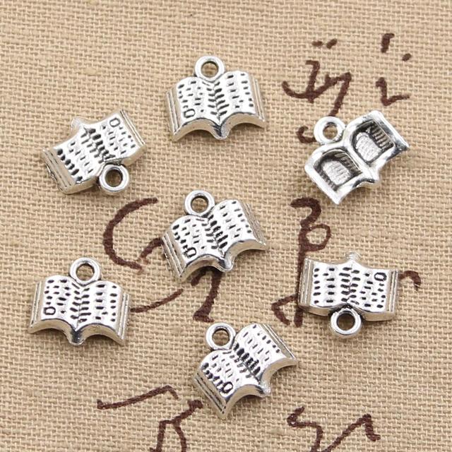 30pcs Charms Open Holy Bible Book 12x10mm Antique Bronze Silver Color  Plated Pendants Making DIY Handmade Tibetan Jewelry